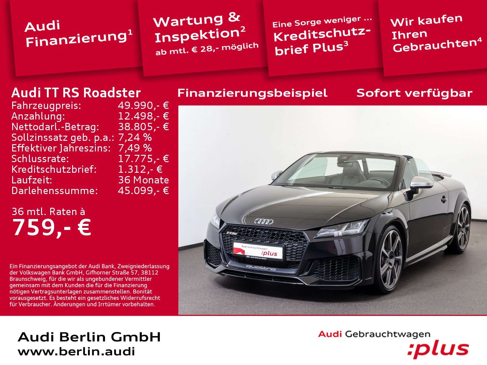 Audi TT RS Convertible in Black used in Berlin for € 49,990.-